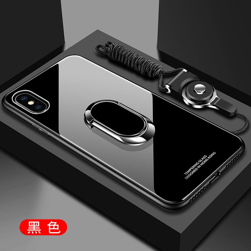 For Apple iphone XS Max X XR Case Luxury Tempered Glass With Stand Ring Magnet Protect Back Cover Case for iphone 11 6S 7 8 Plus