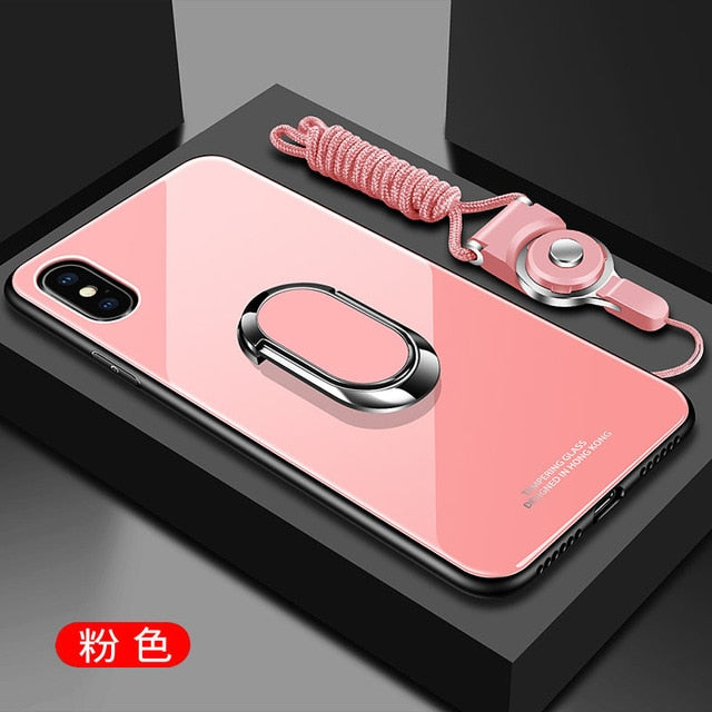 For Apple iphone XS Max X XR Case Luxury Tempered Glass With Stand Ring Magnet Protect Back Cover Case for iphone 11 6S 7 8 Plus