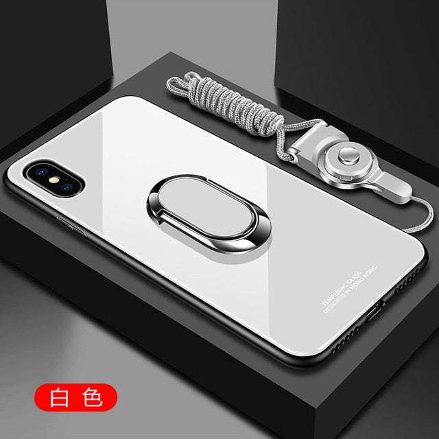 For Apple iphone XS Max X XR Case Luxury Tempered Glass With Stand Ring Magnet Protect Back Cover Case for iphone 11 6S 7 8 Plus