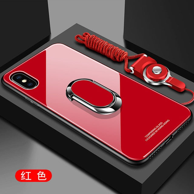 For Apple iphone XS Max X XR Case Luxury Tempered Glass With Stand Ring Magnet Protect Back Cover Case for iphone 11 6S 7 8 Plus