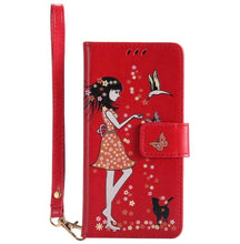 Load image into Gallery viewer, maosenguoji Luminous Woman Cat pocket Leather case Mobile Phone Case for iphone6 6s plus 7 7 Plus 8plus X 5 SE luxury Business