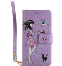 Load image into Gallery viewer, maosenguoji Luminous Woman Cat pocket Leather case Mobile Phone Case for iphone6 6s plus 7 7 Plus 8plus X 5 SE luxury Business