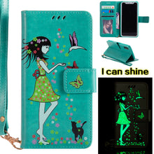 Load image into Gallery viewer, maosenguoji Luminous Woman Cat pocket Leather case Mobile Phone Case for iphone6 6s plus 7 7 Plus 8plus X 5 SE luxury Business